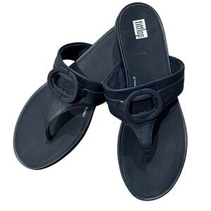 FitFlop Gracie SZ 9 leather circlet  Navy Toe post Sandals Flat slip on shoe